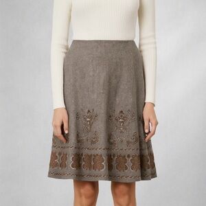 Nygard Collection Skirt 16 Wool Blend A-Line Brown Embroidered Classic Workwear